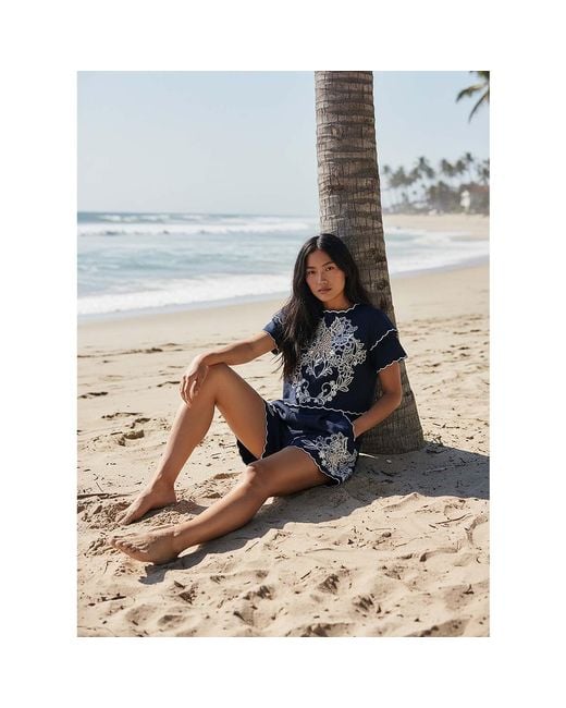 Nooki Design Blue Petra Embroidered Cutout Shorts