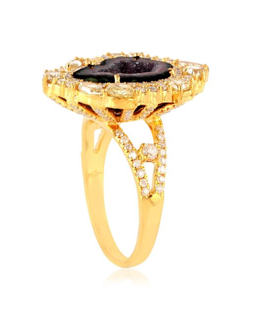 Artisan Metallic Gemstone Cocktail Diamond Wedding Engagement Ring Solid Yellow Gold Jewelry