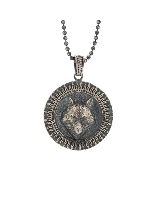 Ebru Jewelry Metallic Sterling Silver Powerful Wolf Symbol Pendant Necklace for men