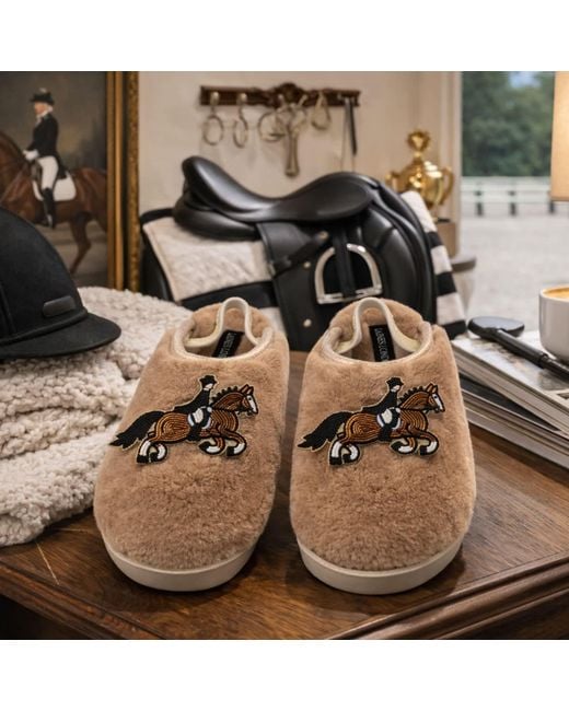 Laines London Multicolor Neutrals Flatform Cloud Slippers With Dressage Horse Brooches