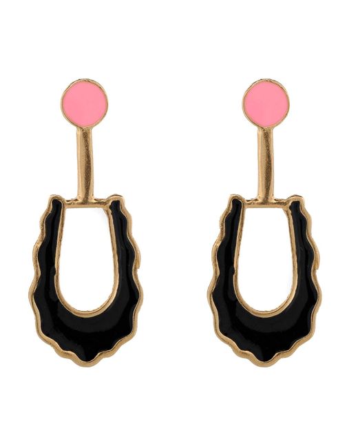 Ebru Jewelry Multicolor Bohemian Black & Pink Enamel Unique Earrings