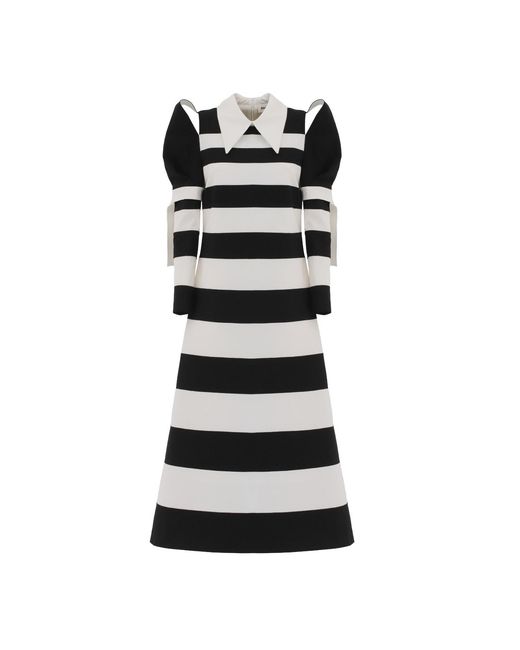 Julia Allert Black Stylish Striped Cold Shoulder Long Sleeve Dress