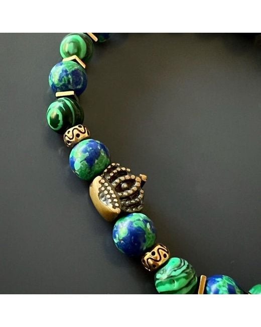 Ebru Jewelry Blue Malachite Stone Calmness Crown Charm Bracelet for men