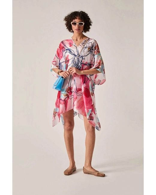 James Lakeland White Floral Sketch Kaftan