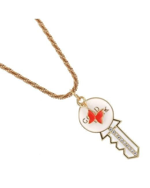 Ebru Jewelry Metallic Good Luck Key Butterfly Pendant Necklace