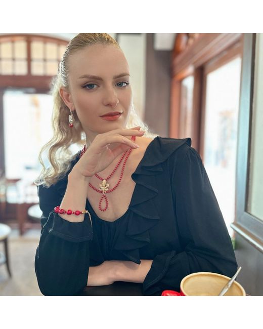 Farra Red Holiday Gift Bamboo Coral Adjustable Bracelet