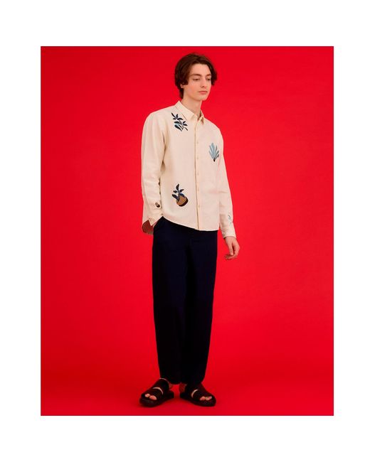INGMARSON White Neutrals Abstract Floral Organic Cotton Shirt Ercu for men