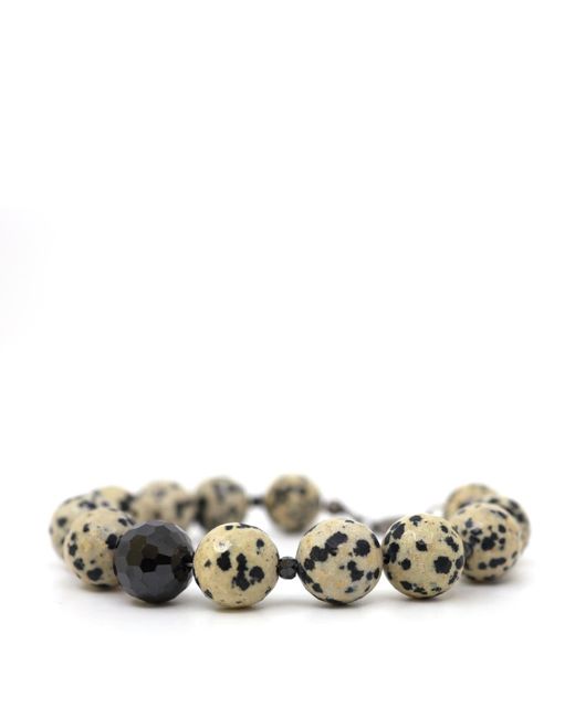 Shar Oke Metallic Neutrals Dalmatian Jasper & Cubic Zirconia Bracelet for men