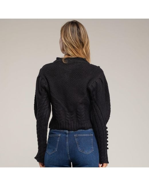 Tantra Spain Sl Black Crochet Knit Jacket With Pom-Pom And Flower Details