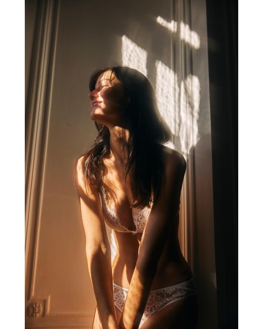 SAETA Paris White Cotton Lace & Silk Bra