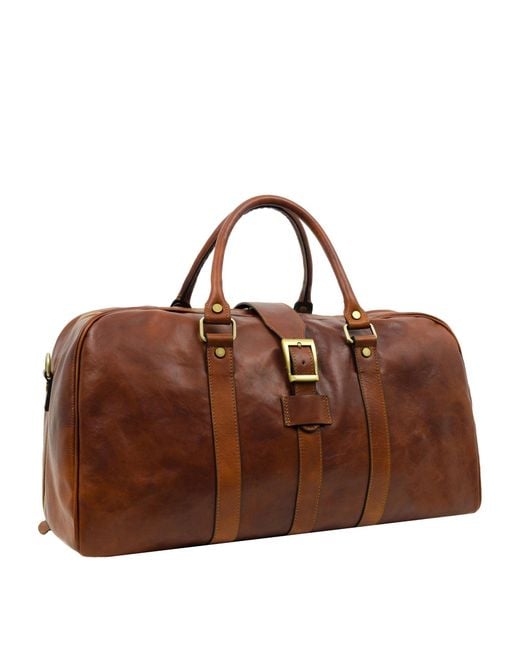 Time Resistance Brown Cognac Matte Leather Duffel Bag For for men