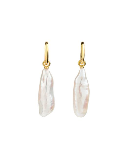 Ora Pearls Metallic Aetia Long Baroque Pearl Hoop Earrings