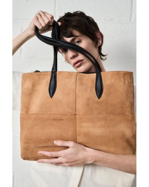 Mafalda Natural Neutrals Valentina Camel Suede Tote Bag