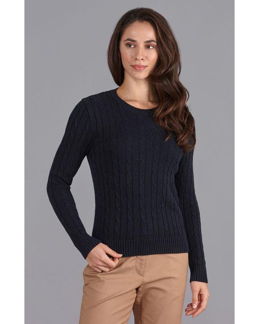 Paul James Knitwear Blue Cotton Taylor Cable Crew Neck Jumper