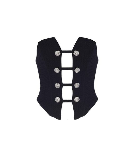 No'design Blue Elizabeth Button-Detail Back-Tie Corset