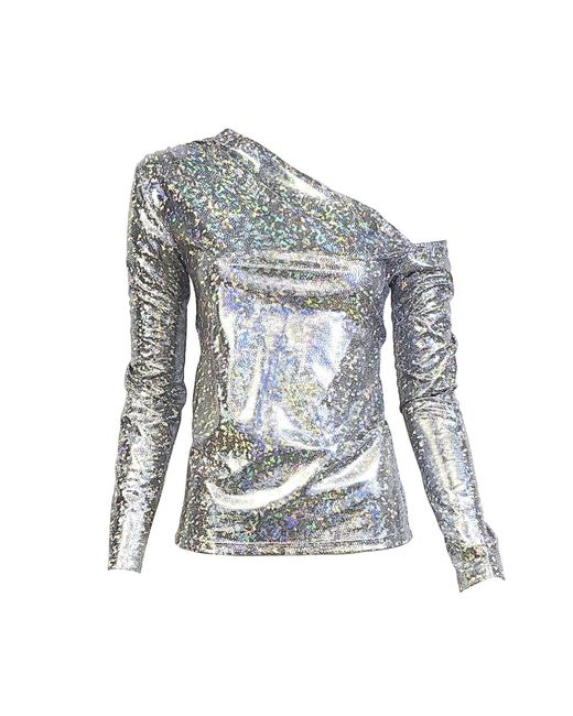 Lalipop Design Gray Mirror-Effect Asymmetric Blouse