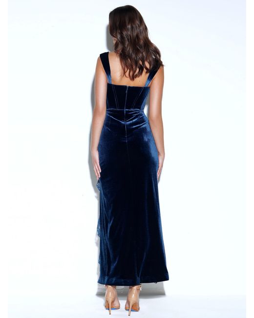 Miss Circle New York Blue Odilia Lace Velvet Maxi Dress