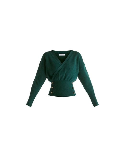Paisie Green Knitted Wrap Top With Side Buttons