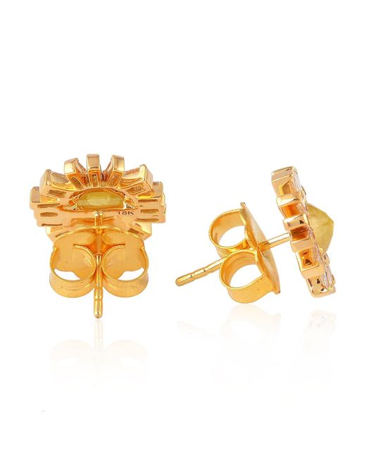Artisan Metallic Ice Diamond Solid Yellow Gold Mini Stud Earrings Designer Jewelry