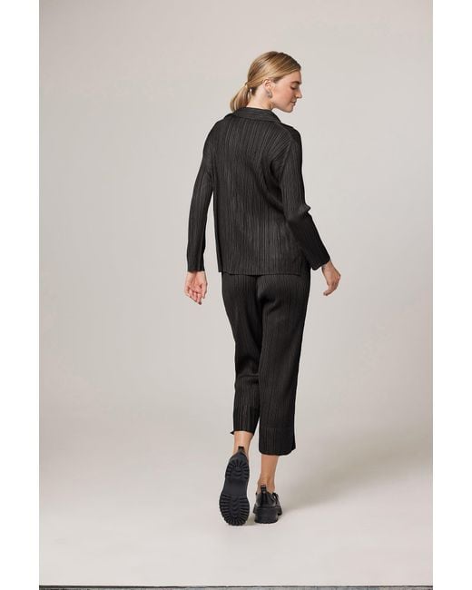 Wild Cosmos Black Natalia Plissé Satin Tapered Crop Pant