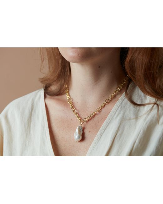 Pearls of the Orient Online Metallic Decus Large Baroque 'Fireball' Cultured Freshwater Pearl Drop On Chunky Chain