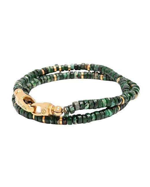 Nialaya Green Dark Malachite Heishi Wrap Bracelet for men