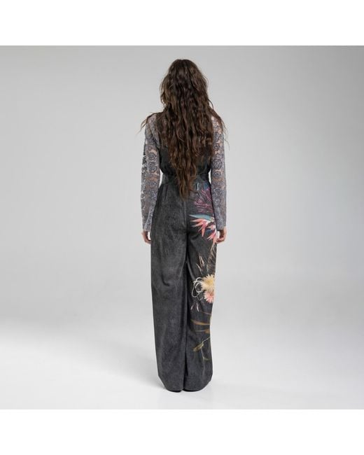 ARTISTA Black Washed Corduroy Floral Print Jumpsuit