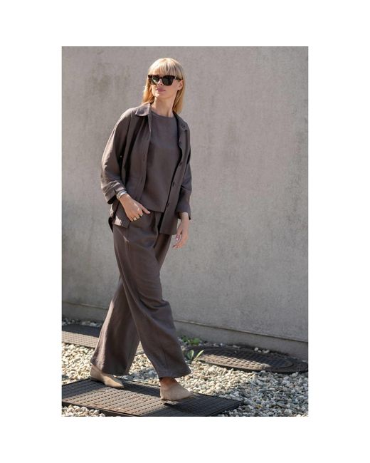 Oh!Zuza Brown Neutrals Echo Wide-Leg Viscose Trousers – Cocoa