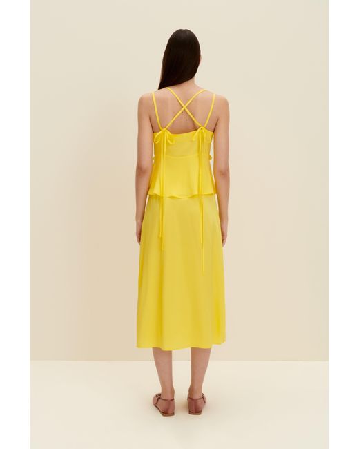 JAAF Ruffled Silk Midi Skirt In Lemon Yellow