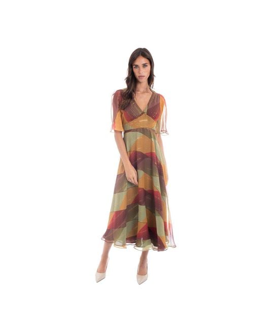 Sofia Tsereteli Brown Geometric Silk Chiffon Dress