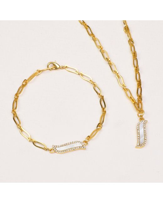 Lila Rasa Metallic Paper Link Necklace Mother Of Pearl Wave Symphony