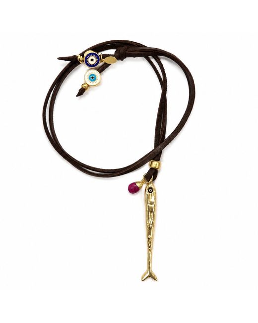Persia Dona Jewelry Metallic Skinny Fish X Leather Cord Necklace