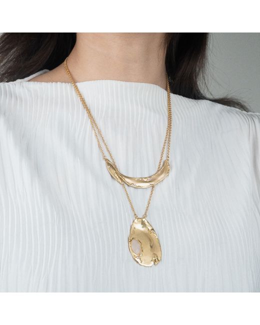 Rare Matters Jewelry Metallic Gemstone Duo Pendant Necklace Clear Quartz