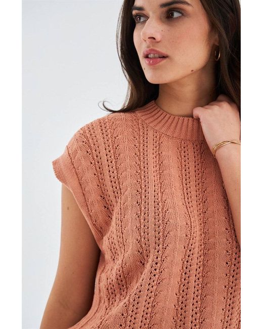 Peraluna Orange Sima O-Neck Openwork Knit Blouse