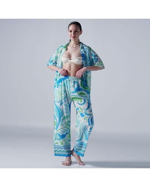 LOVEIST STORE Blue Venice Abstract Print Wide Leg Trousers