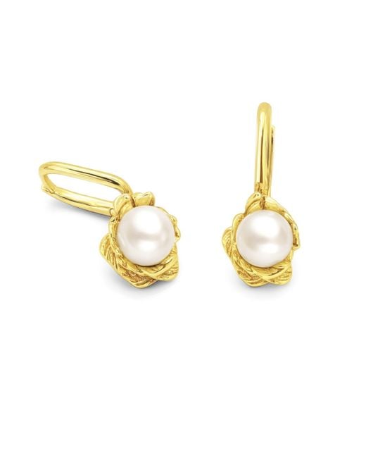 Unaloe Yellow Plated Sterling Pearl Drop Earrings – Elegant Dangle Earrings For