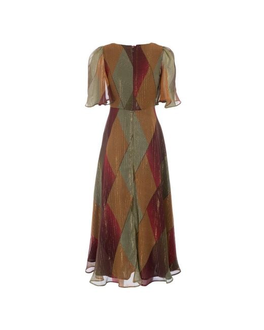 Sofia Tsereteli Brown Geometric Silk Chiffon Dress