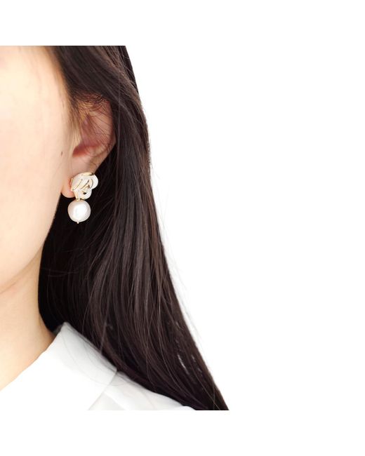 POPORCELAIN Metallic Golden White Cloud Rose Pearl Drop Earrings