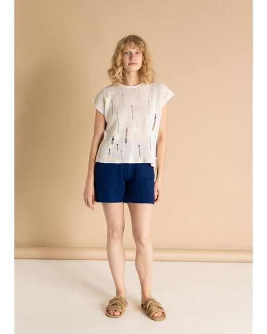 SALANIDA White Terra Distressed Linen Top