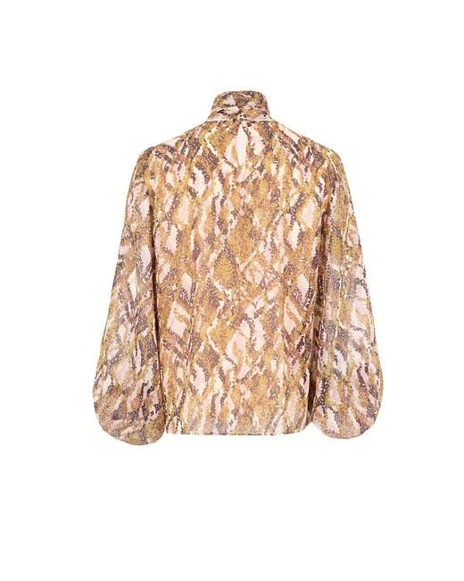 Exquise Natural Regular Scarf Neck Patterned Sariyah Blouse