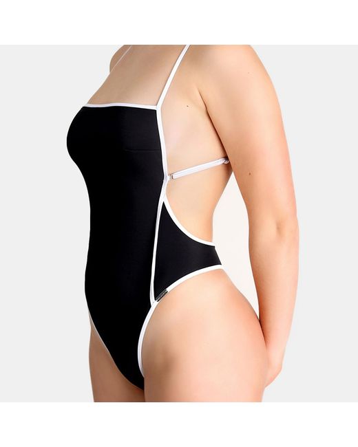 Free Society Blue Contrast Piping Square Neck Swimsuit In & White