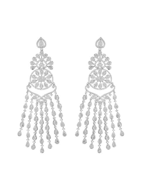 Meraki by Rashmi Bajaj White Annabel De Boucles Cubic Zirconia Chandelier Earrings