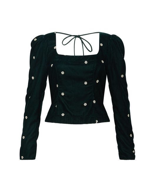 Rose & Nancy Black Mila Velvet Embroidered Top
