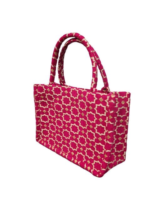 Berber Leather Pink Neutrals Moroccan Geometric Print Fabric Tote Bag