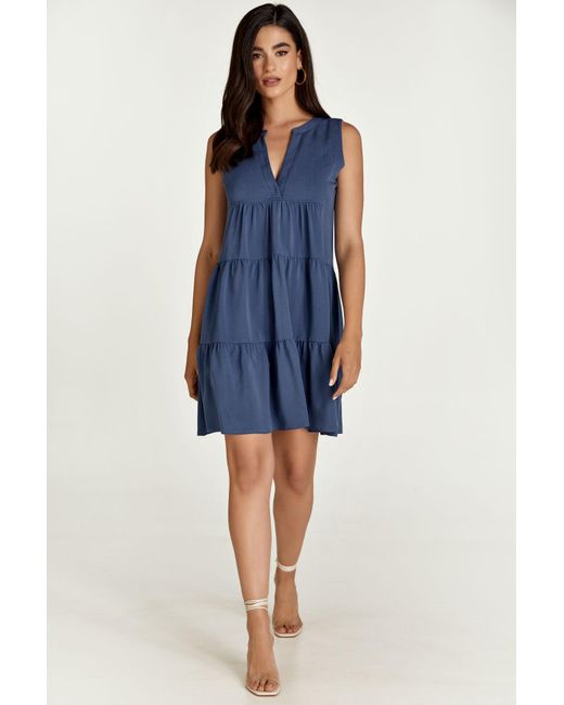 Conquista Blue Sleeveless A Line Dress