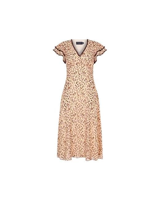 Exquise White Regular V-Neck Patterned Chiffon Midi Dress