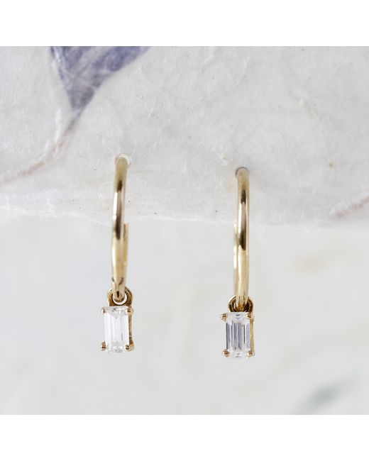 Lee Renee White Baguette Clicker Hoop Earrings