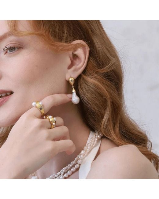 LINYA JEWELLERY Metallic Depi Big Baroque Pearl Earrings
