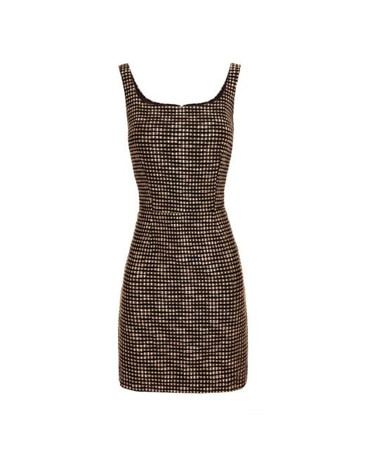 AVENUE No.29 Brown Bodycon Short Tweed Dress With Rounded Neckline