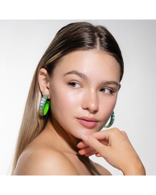 Gold & Honey Medium Iridescent Lucite Hoops In Green